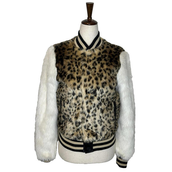 Mother The Baseball Faux Fur Spot Me Jacket Womens XS Cheetah Snap Buttons Lined - Picture 2 of 9